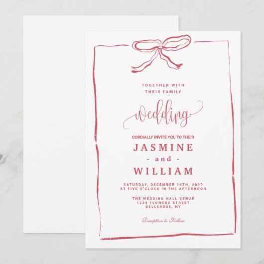 Einladung zur Hochzeit von Pink Bow (Vorne/Hinten)