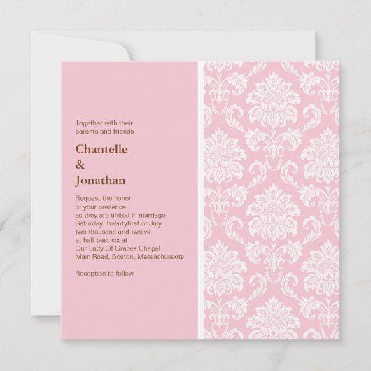 Einladung zur Hochzeit von Pink Damask (Vorderseite)