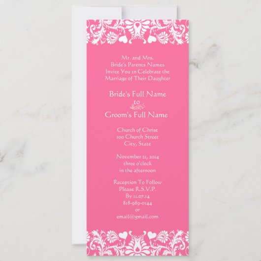 Einladung zur Hochzeit von Pink Damask (Vorderseite)