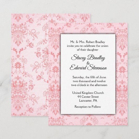 Einladung zur Hochzeit von Pink Damask (Vorne/Hinten)