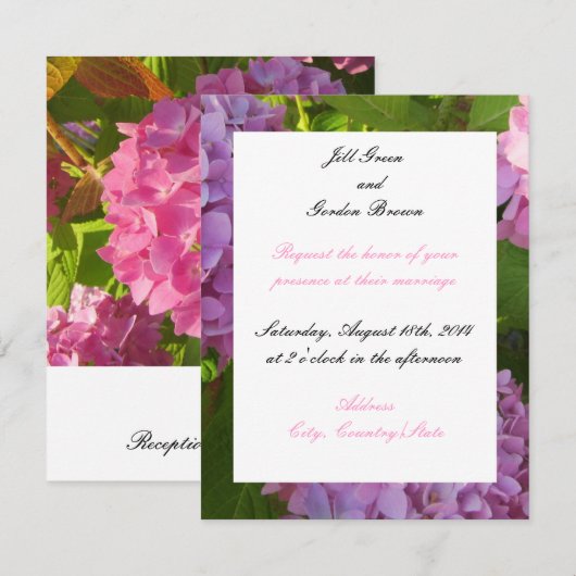 Einladung zur Hochzeit von Pink Hydrangea (Vorne/Hinten)