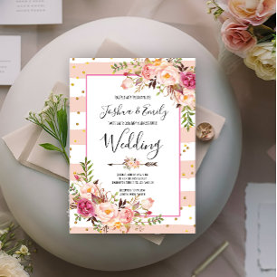 Einladung zur Hochzeit von Pink Peony Floral Gold