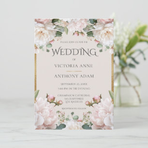 Einladung zur Hochzeit von Pink Peony Floral Water