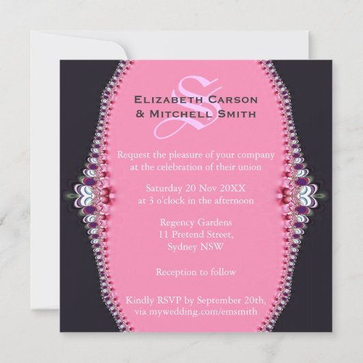 Einladung zur Hochzeit von Pink Princess Lace Mono (Rückseite)