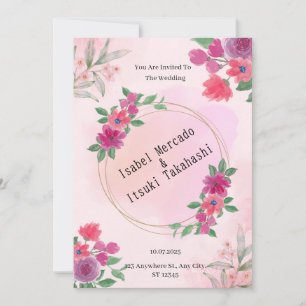 Einladung zur Hochzeit von Pink Watercolor