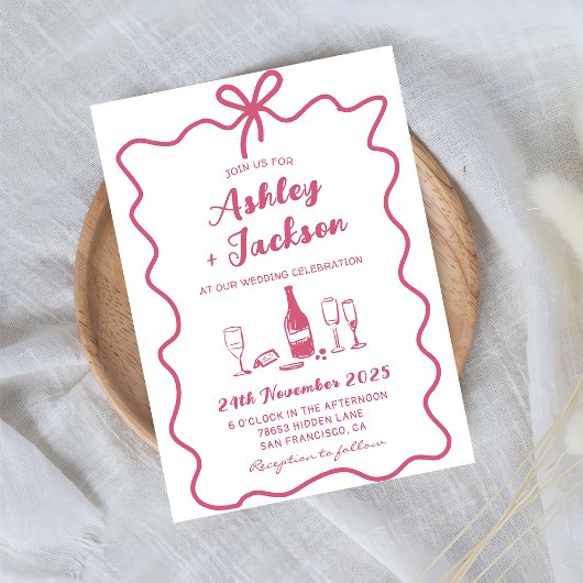 Einladung zur Hochzeit von Pink Whimsical Hand Dra