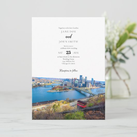Einladung zur Hochzeit von Pittsburgh Skyline (Stehend Vorderseite)