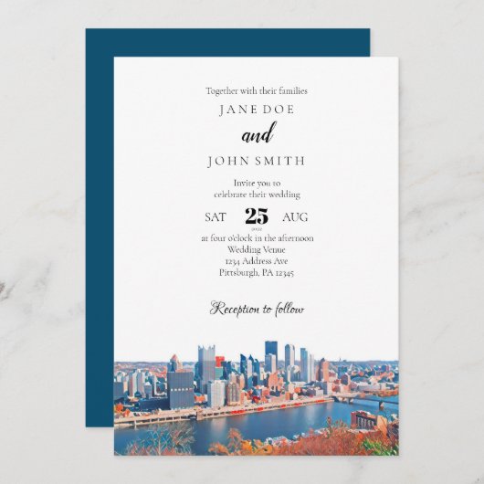 Einladung zur Hochzeit von Pittsburgh Skyline (Vorne/Hinten)