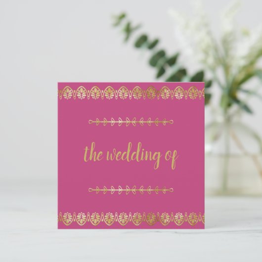 Einladung zur Hochzeit von Posh Gold Border (Stehend Vorderseite)