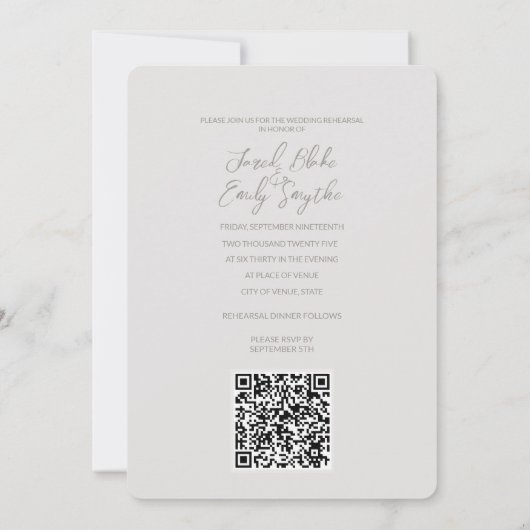 Einladung zur Hochzeit von Proben mit QR-Code (Rückseite)