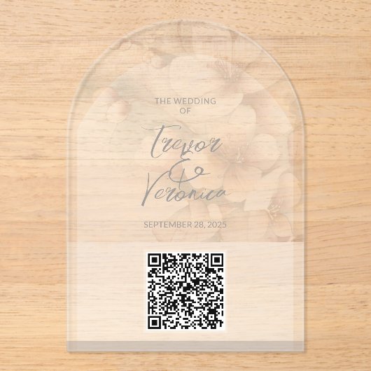 Einladung zur Hochzeit von QR Code Cherry Blossom (Vorderseite)