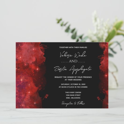 Einladung zur Hochzeit von Red Abstrakt Ink (Stehend Vorderseite)