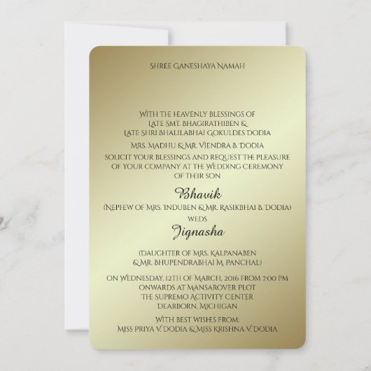 Einladung zur Hochzeit von Red and Gold Indian Dam (Rückseite)