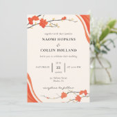 Einladung zur Hochzeit von Red Floral Rectangle (Stehend Vorderseite)