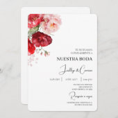 Einladung zur Hochzeit von Red Floral Spanish (Vorne/Hinten)