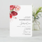 Einladung zur Hochzeit von Red Floral Spanish (Stehend Vorderseite)