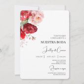 Einladung zur Hochzeit von Red Floral Spanish (Vorderseite)