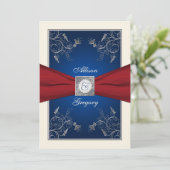 Einladung zur Hochzeit von Red Ivory Blue Floral M (Stehend Vorderseite)