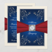 Einladung zur Hochzeit von Red Ivory Blue Floral M (Vorne/Hinten)