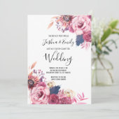 Einladung zur Hochzeit von Rosa Blauer Flora (Stehend Vorderseite)