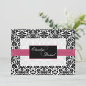 Einladung zur Hochzeit von rosa Damast (Stehend Vorderseite)