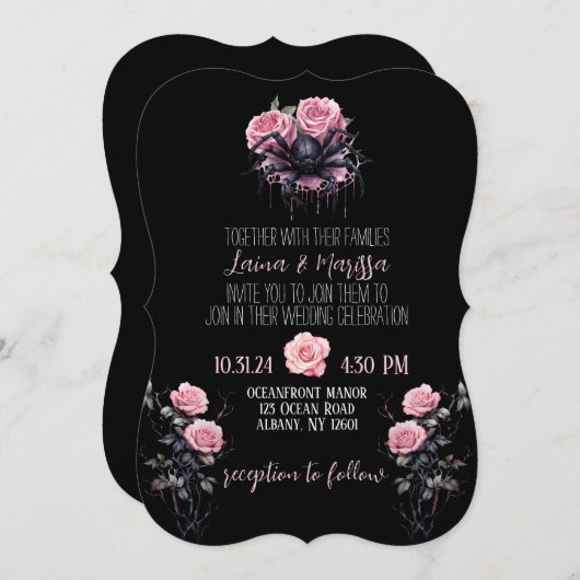 Einladung zur Hochzeit von Rosa Gotik (Vorne/Hinten)