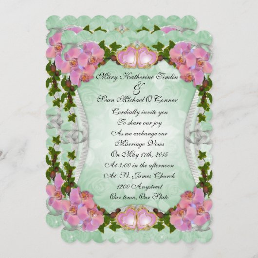 Einladung zur Hochzeit von Rosa Orchideen (Vorne/Hinten)