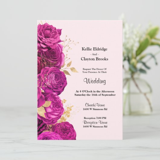 Einladung zur Hochzeit von Rosa und Gold (Stehend Vorderseite)