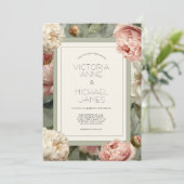 Einladung zur Hochzeit von Rosa und Weißen Peonies (Stehend Vorderseite)