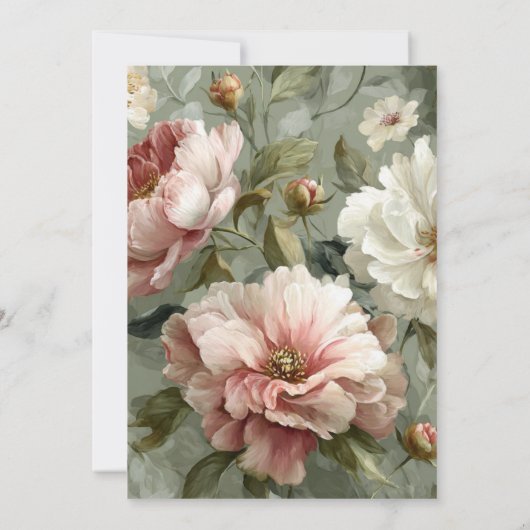 Einladung zur Hochzeit von Rosa und Weißen Peonies (Rückseite)