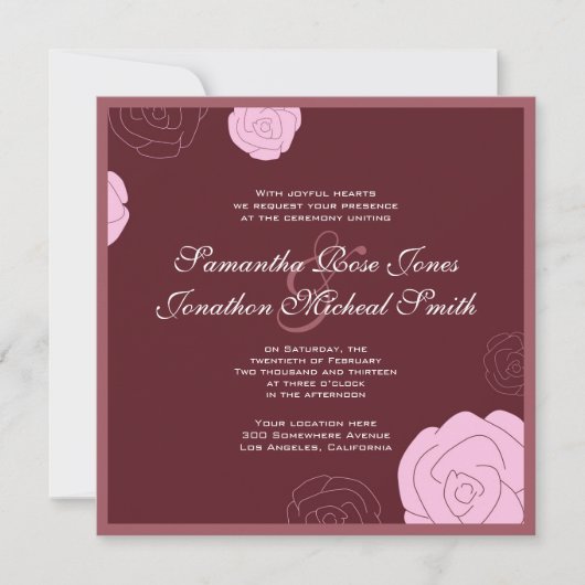 Einladung zur Hochzeit von Rose - Burgund & Rosa B (Vorderseite)