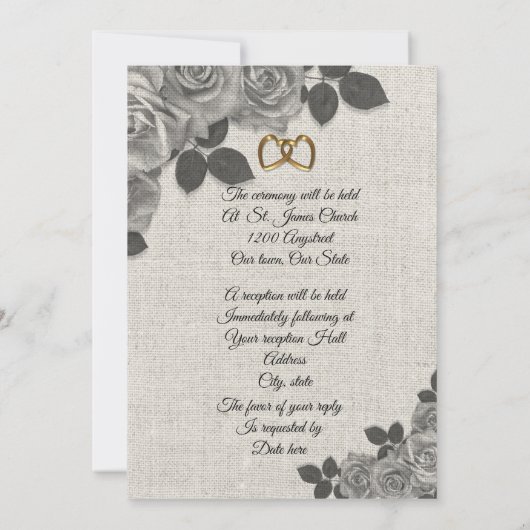 Einladung zur Hochzeit von Rosen in Schwarz und We (Rückseite)