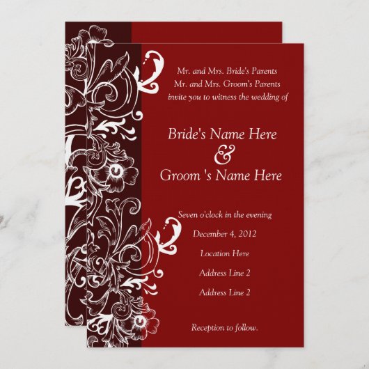 Einladung zur Hochzeit von Rot- und Braunblumenblu (Vorne/Hinten)