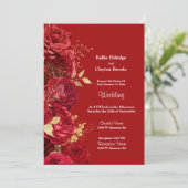 Einladung zur Hochzeit von Rot- und Goldblumen (Stehend Vorderseite)