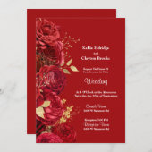Einladung zur Hochzeit von Rot- und Goldblumen (Vorne/Hinten)