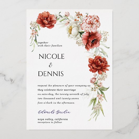 Einladung zur Hochzeit von rote Rosen (Vorderseite)