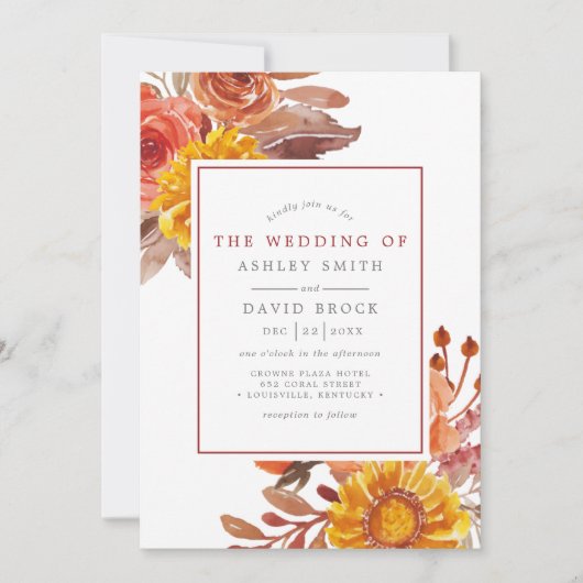 Einladung zur Hochzeit von Rustic Fall Floral Wate (Vorderseite)