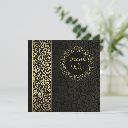 Einladung zur Hochzeit von Schwarz und Gold (Stehend Vorderseite)