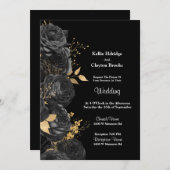 Einladung zur Hochzeit von Schwarz und Gold (Vorne/Hinten)