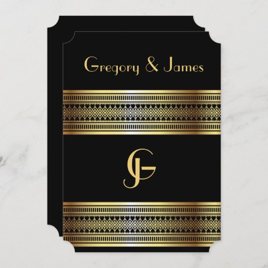 Einladung zur Hochzeit von Schwarz und Gold (Vorne/Hinten)