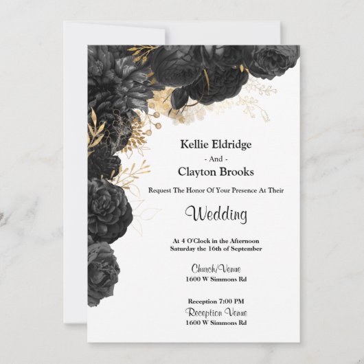 Einladung zur Hochzeit von Schwarz und Gold (Vorderseite)