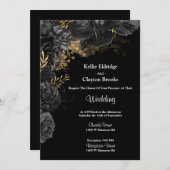 Einladung zur Hochzeit von Schwarz und Gold (Vorne/Hinten)