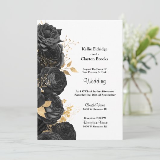 Einladung zur Hochzeit von Schwarz und Gold (Stehend Vorderseite)