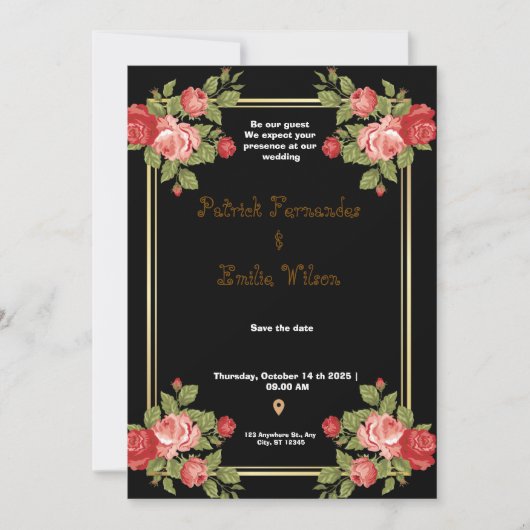 Einladung zur Hochzeit von Schwarz und Gold (Vorderseite)