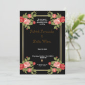 Einladung zur Hochzeit von Schwarz und Gold (Stehend Vorderseite)