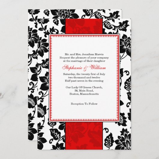 Einladung zur Hochzeit von Schwarz und Rot Damasku (Vorne/Hinten)
