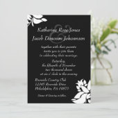 Einladung zur Hochzeit von Schwarz-Weiß-Blumen (Stehend Vorderseite)