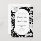 Einladung zur Hochzeit von Schwarz-Weiß-Blumen (Vorne/Hinten)