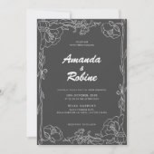 Einladung zur Hochzeit von Schwarz-Weiß-Blumen (Vorderseite)