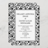 Einladung zur Hochzeit von Schwarz-Weiß-Blumenrahm (Vorne/Hinten)